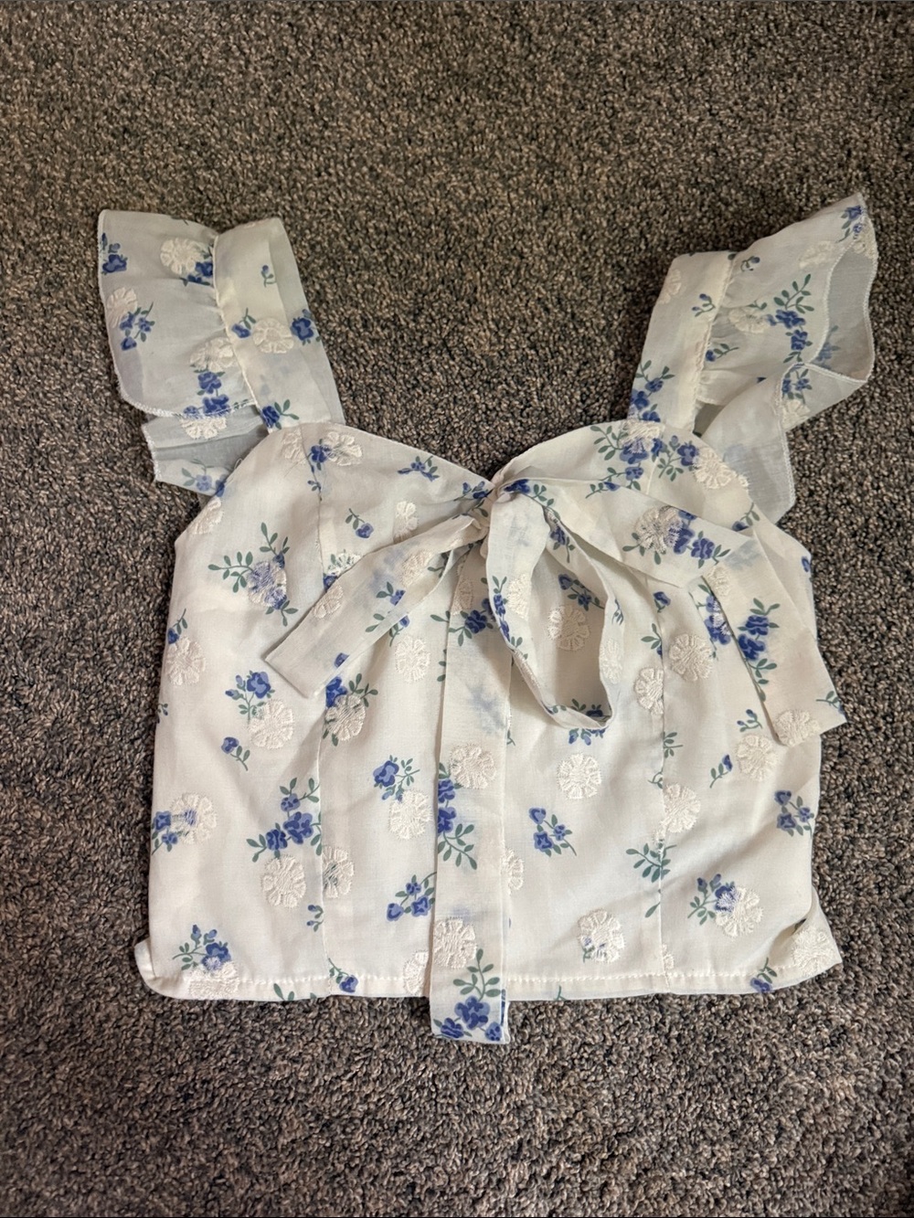 Floral Tie-Front Crop Top - Blue/White